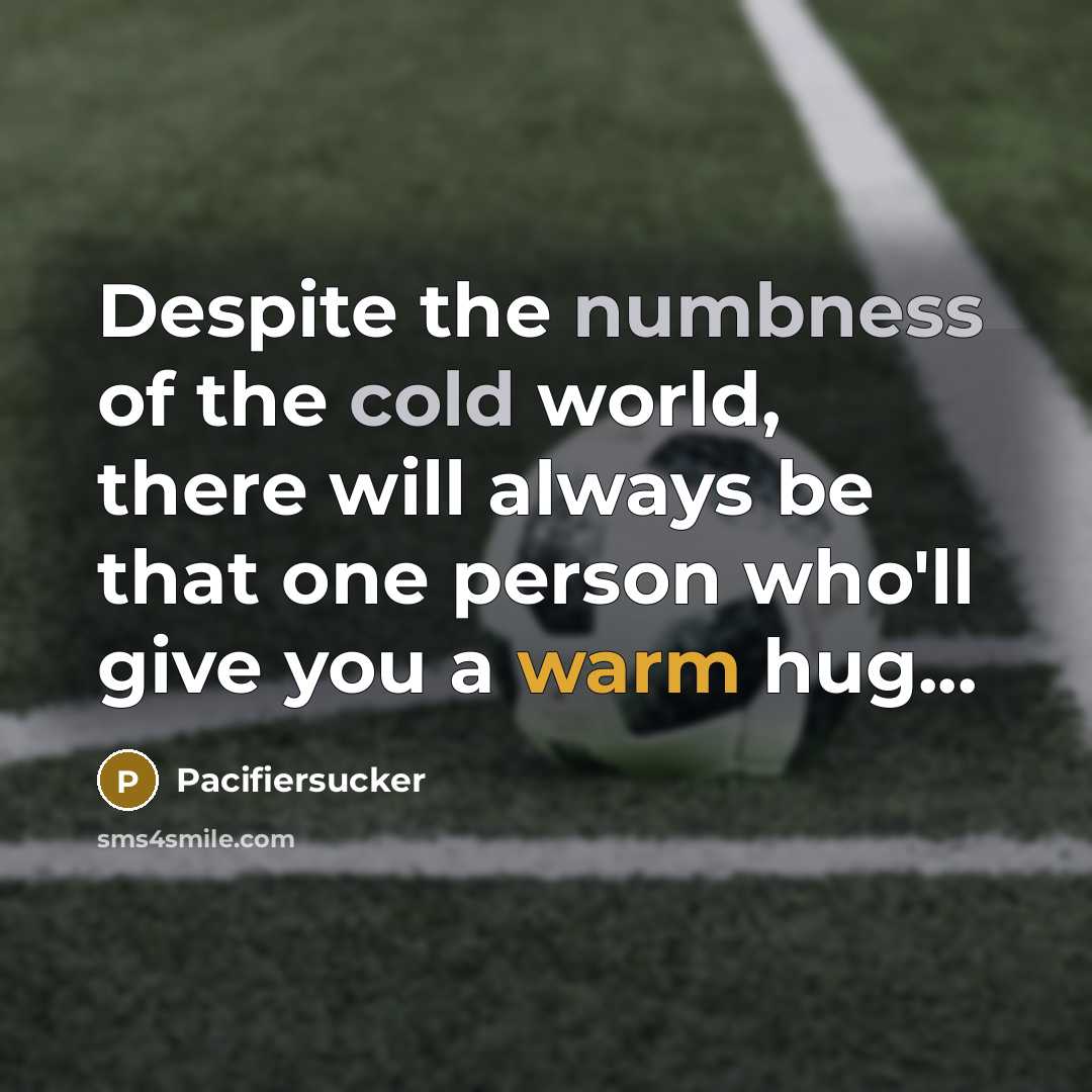 “Despite the numbness of the cold world, there will always be that one person who'll give you a warm hug...” quote by Pacifiersucker