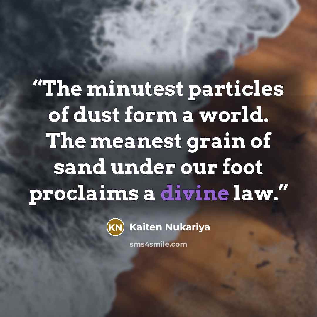 “The minutest particles of dust form a world. The meanest grain of sand under our foot proclaims a divine law.” quote by Kaiten Nukariya