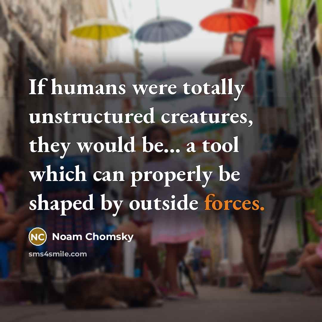 “If humans were totally unstructured creatures, they would be... a tool which can properly be shaped by outside forces.” quote by Noam Chomsky