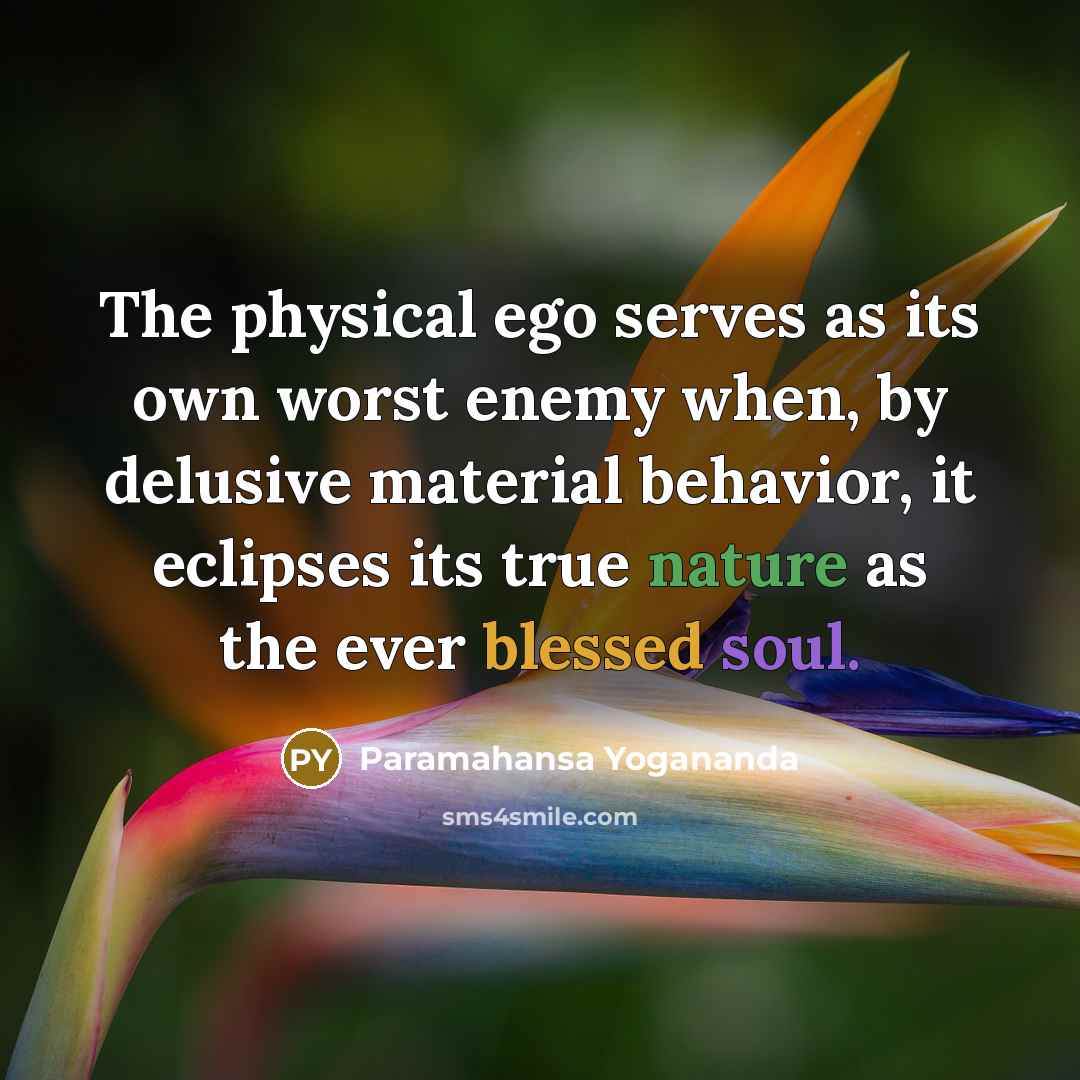 “The physical ego serves as its own worst enemy when, by delusive material behavior, it eclipses its true nature as the ever blessed soul.” quote by Paramahansa Yogananda