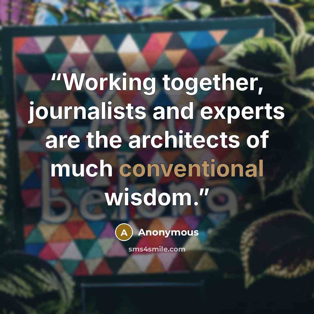 “Working together, journalists and experts are the architects of much conventional wisdom.” quote by Anonymous