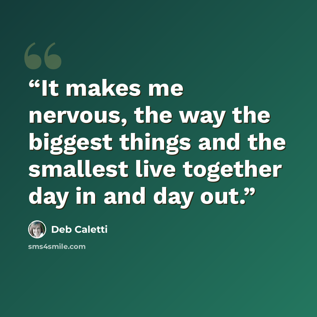 “It makes me nervous, the way the biggest things and the smallest live together day in and day out.” quote by Deb Caletti