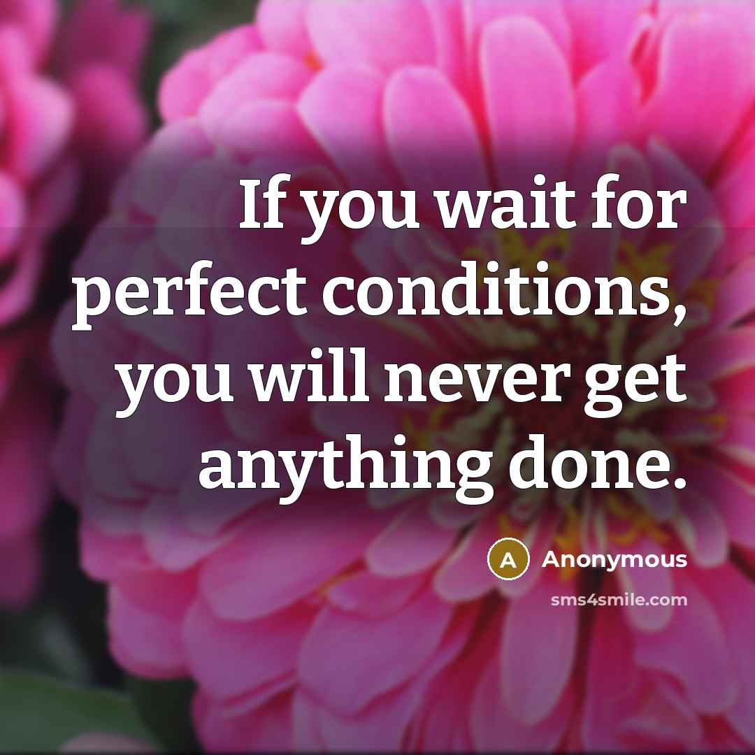 “If you wait for perfect conditions, you will never get anything done.” quote by Anonymous