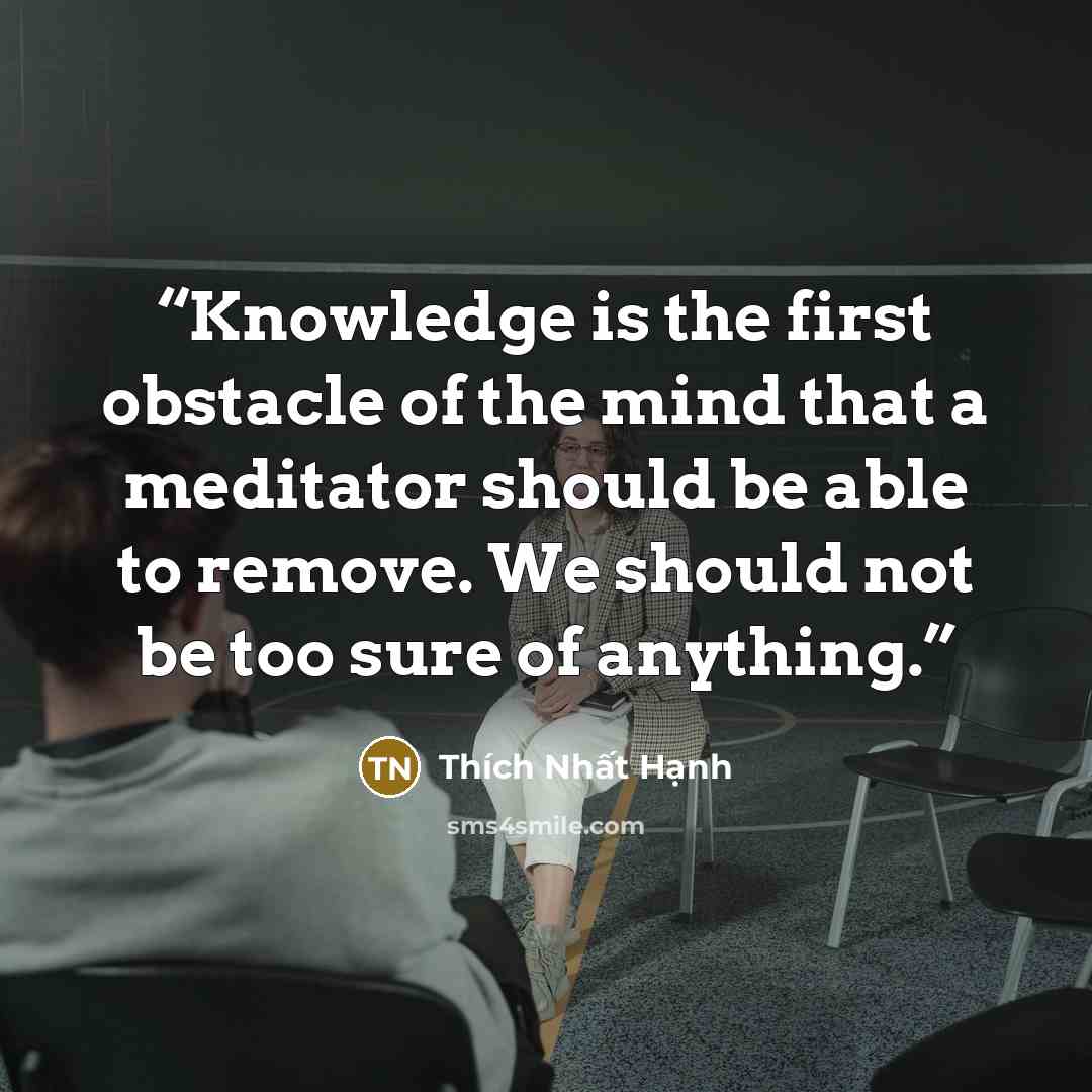 “Knowledge is the first obstacle of the mind that a meditator should be able to remove. We should not be too sure of anything.” quote by Thich Nhat Hanh