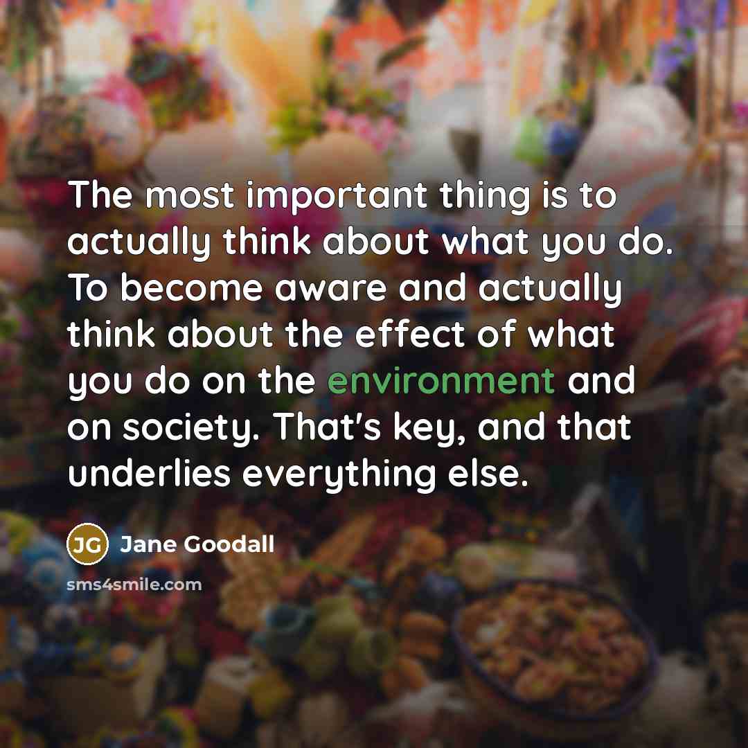 “The most important thing is to actually think about what you do. To become aware and actually think about the effect of what you do on the environment and on society. That's key, and that underlies everything else.” quote by Jane Goodall