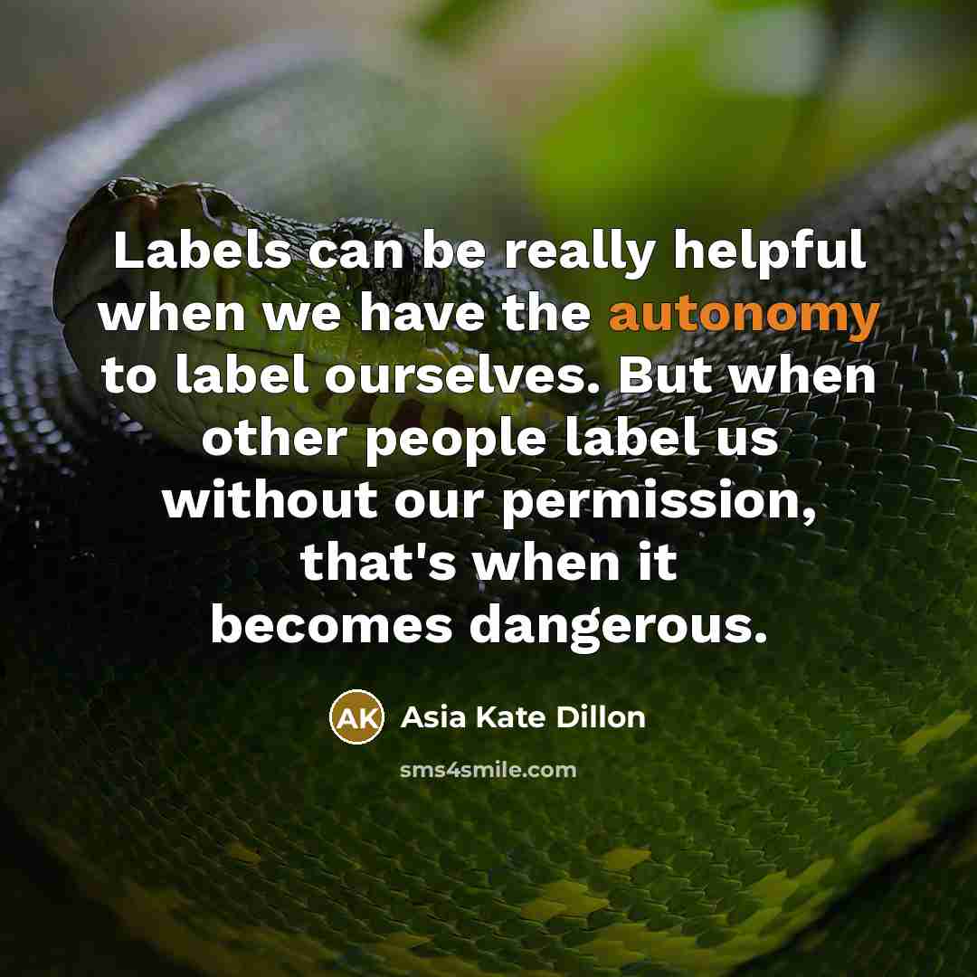 “Labels can be really helpful when we have the autonomy to label ourselves. But when other people label us without our permission, that's when it becomes dangerous.” quote by Asia Kate Dillon