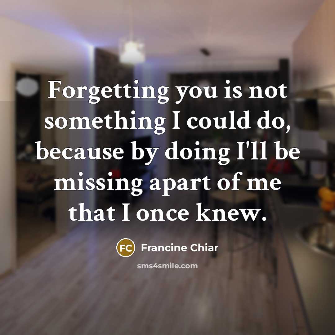 “Forgetting you is not something I could do, because by doing I'll be missing apart of me that I once knew.” quote by Francine Chiar