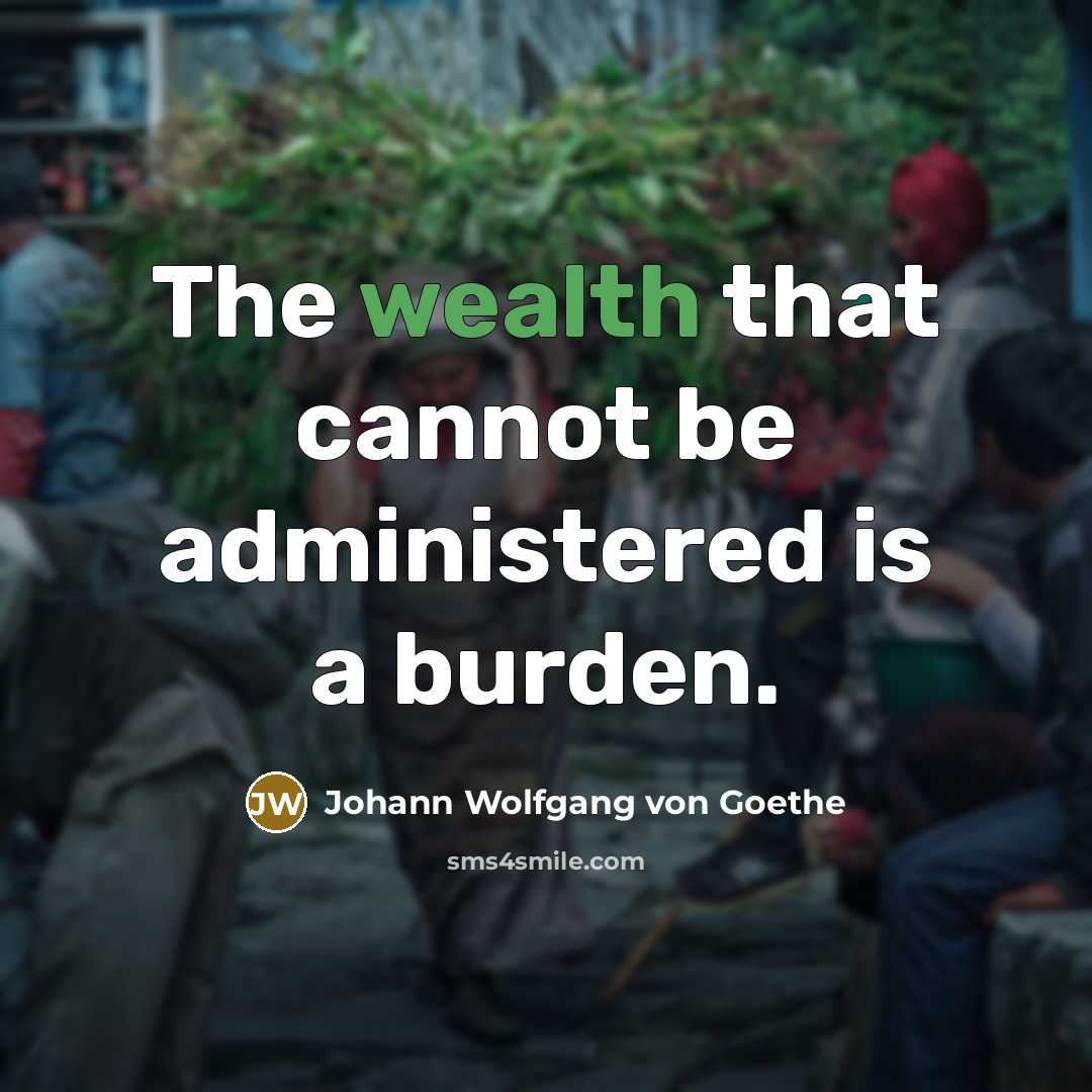 “The wealth that cannot be administered is a burden.” quote by Johann Wolfgang von Goethe