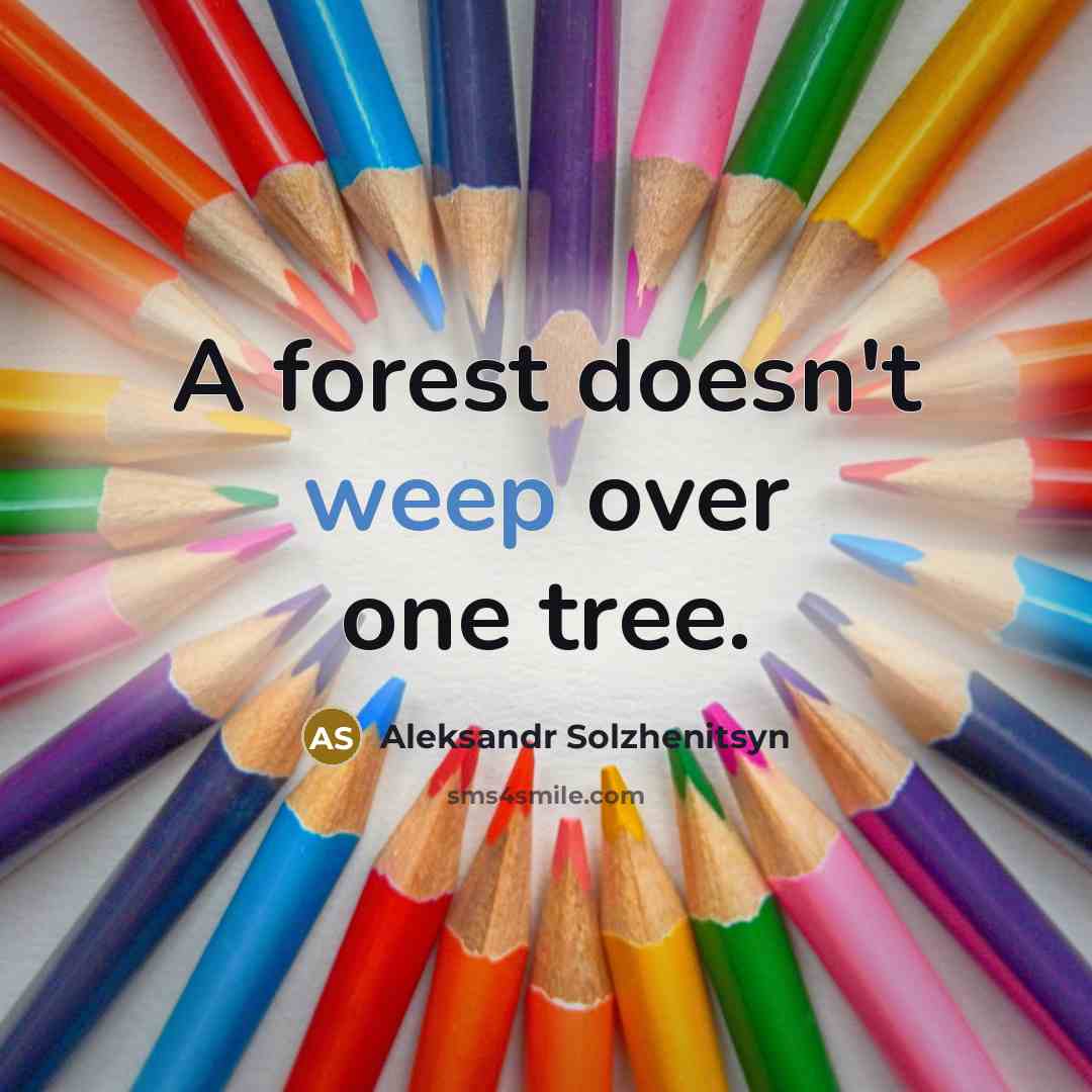“A forest doesn't weep over one tree.” quote by Aleksandr Solzhenitsyn