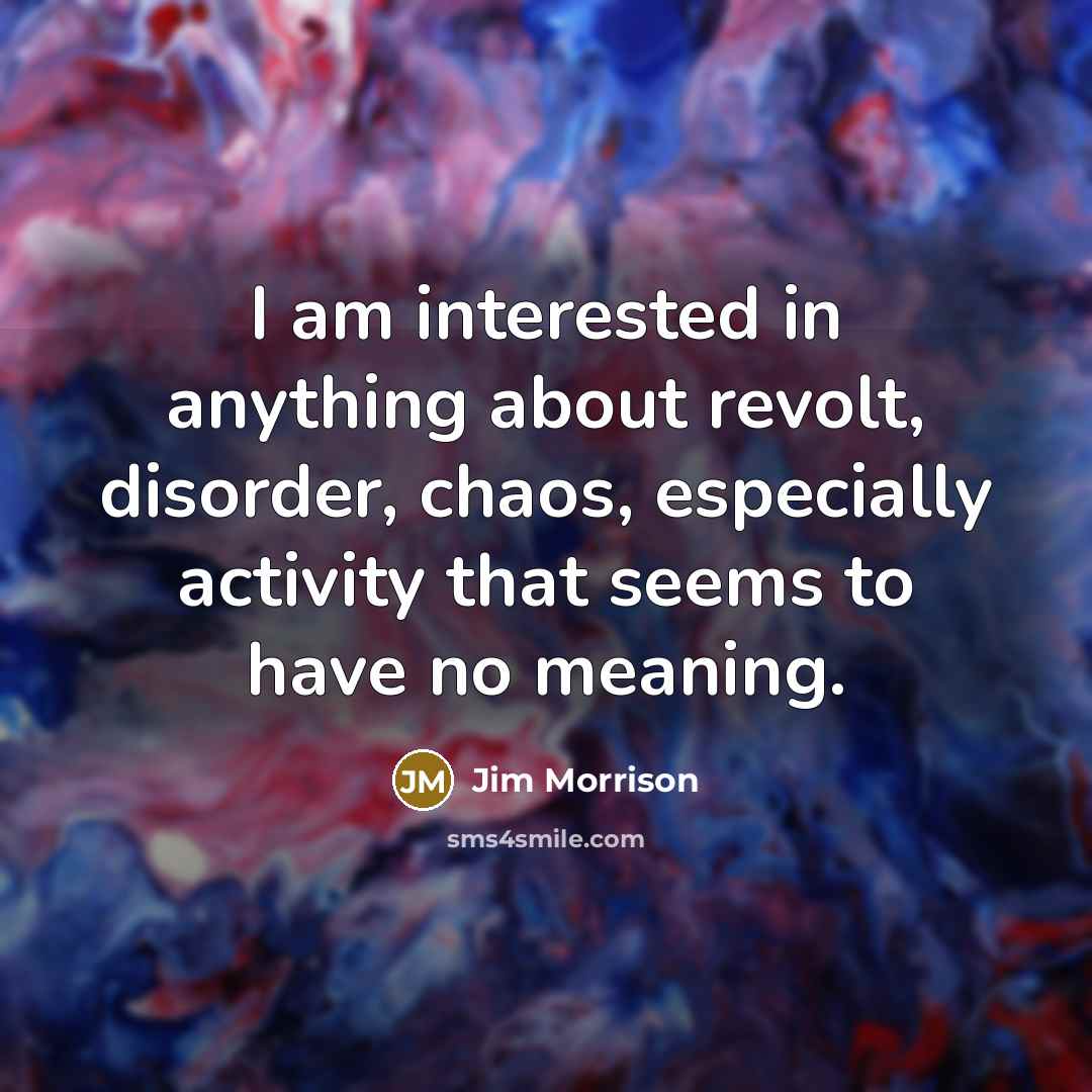 “I am interested in anything about revolt, disorder, chaos, especially activity that seems to have no meaning.” quote by Jim Morrison
