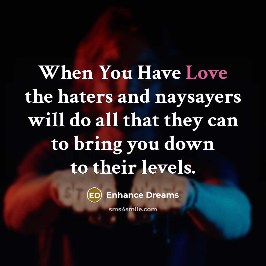 “When You Have Love the haters and naysayers will do all that they can to bring you down to their levels.” quote by Enhance Dreams