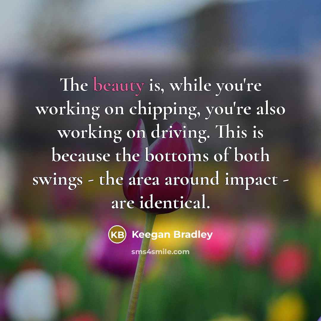 “The beauty is, while you're working on chipping, you're also working on driving. This is because the bottoms of both swings - the area around impact - are identical.” quote by Keegan Bradley