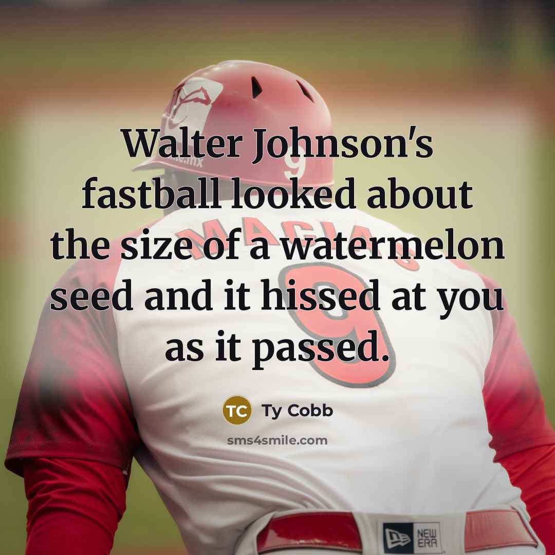 “Walter Johnson's fastball looked about the size of a watermelon seed and it hissed at you as it passed.” quote by Ty Cobb