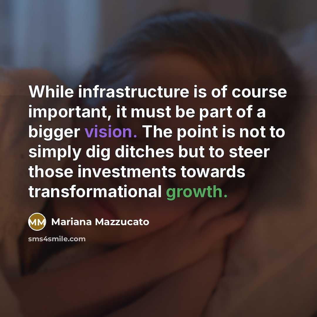 “While infrastructure is of course important, it must be part of a bigger vision. The point is not to simply dig ditches but to steer those investments towards transformational growth.” quote by Mariana Mazzucato