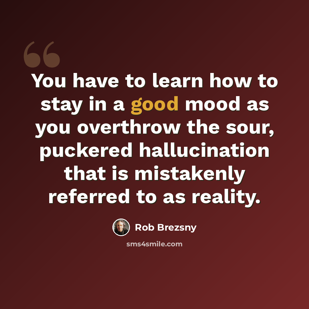 “You have to learn how to stay in a good mood as you overthrow the sour, puckered hallucination that is mistakenly referred to as reality.” quote by Rob Brezsny