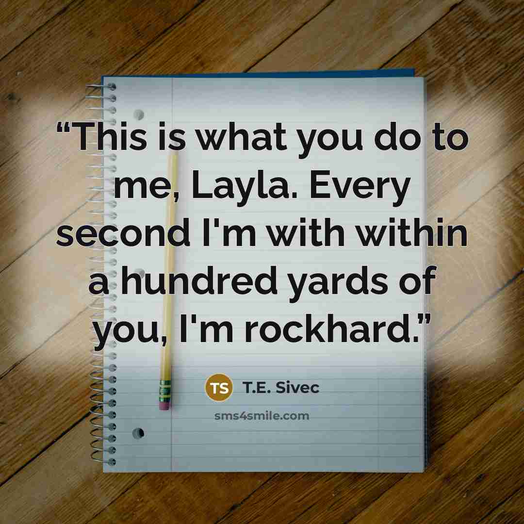 “This is what you do to me, Layla. Every second I'm with within a hundred yards of you, I'm rockhard.” quote by T.E. Sivec