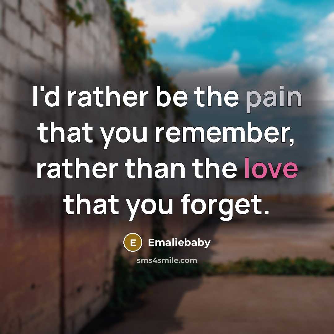 “I'd rather be the pain that you remember, rather than the love that you forget.” quote by Emaliebaby