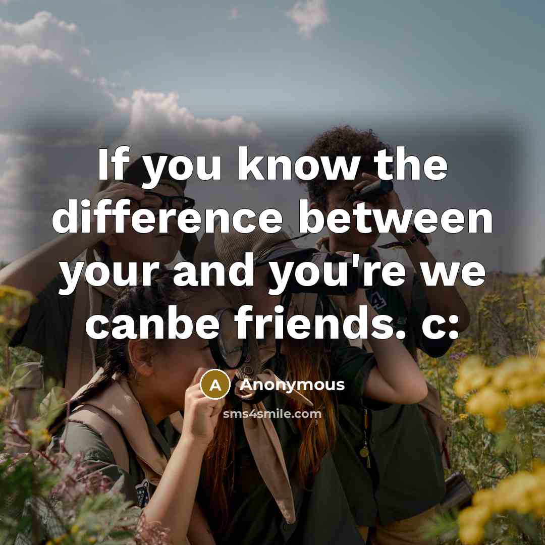 “If you know the difference between your and you're we canbe friends. c:” quote by Anonymous