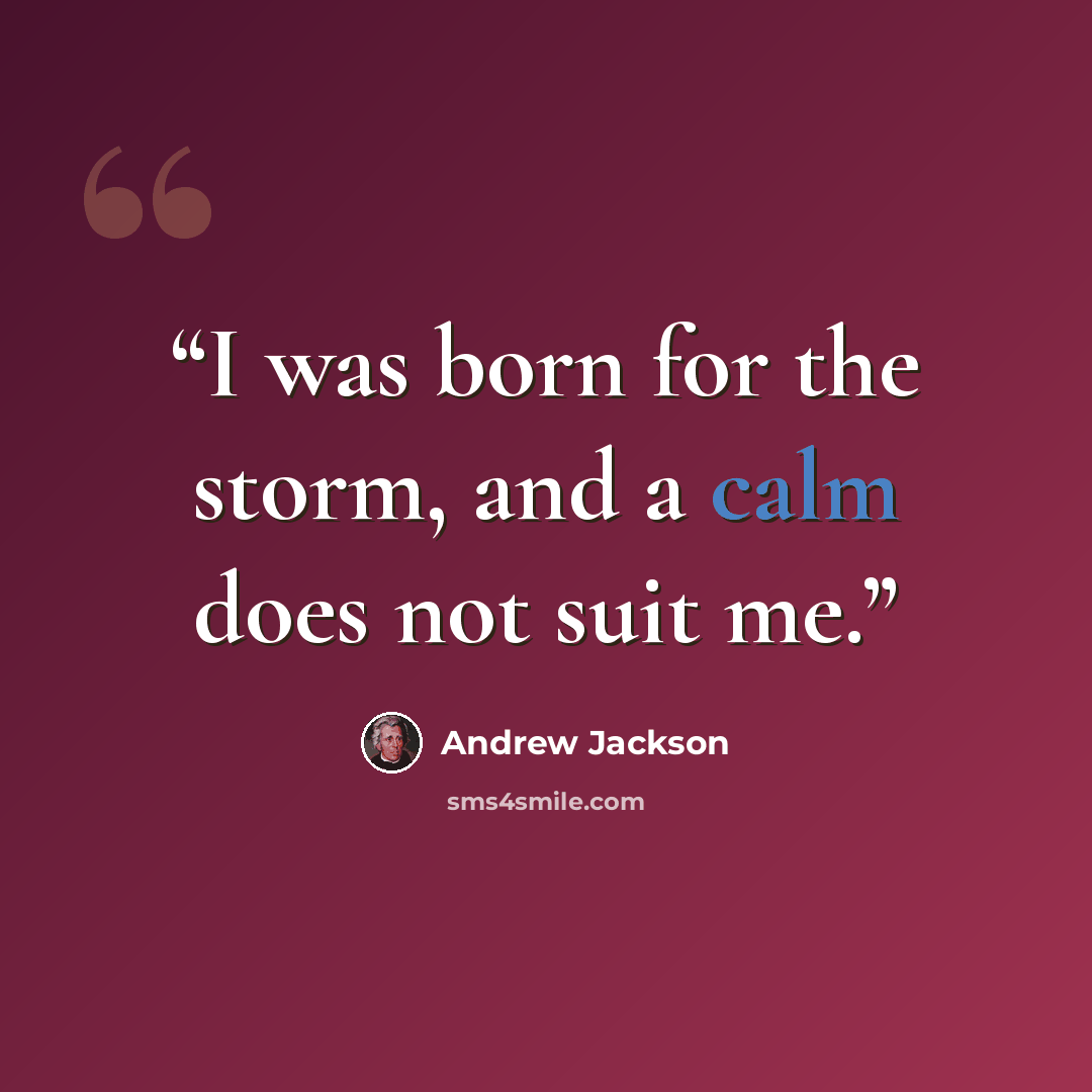 “I was born for the storm, and a calm does not suit me.” quote by Andrew Jackson