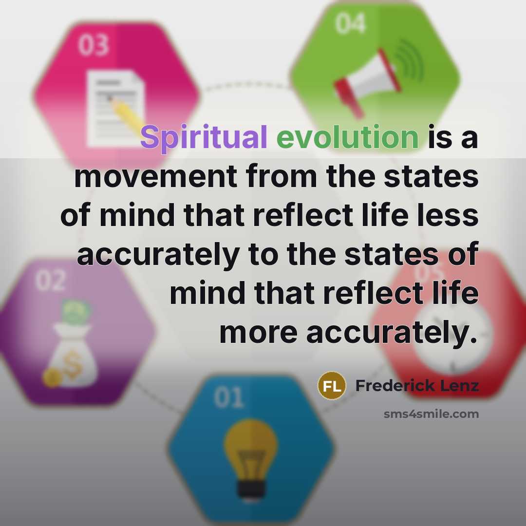 “Spiritual evolution is a movement from the states of mind that reflect life less accurately to the states of mind that reflect life more accurately.” quote by Frederick Lenz