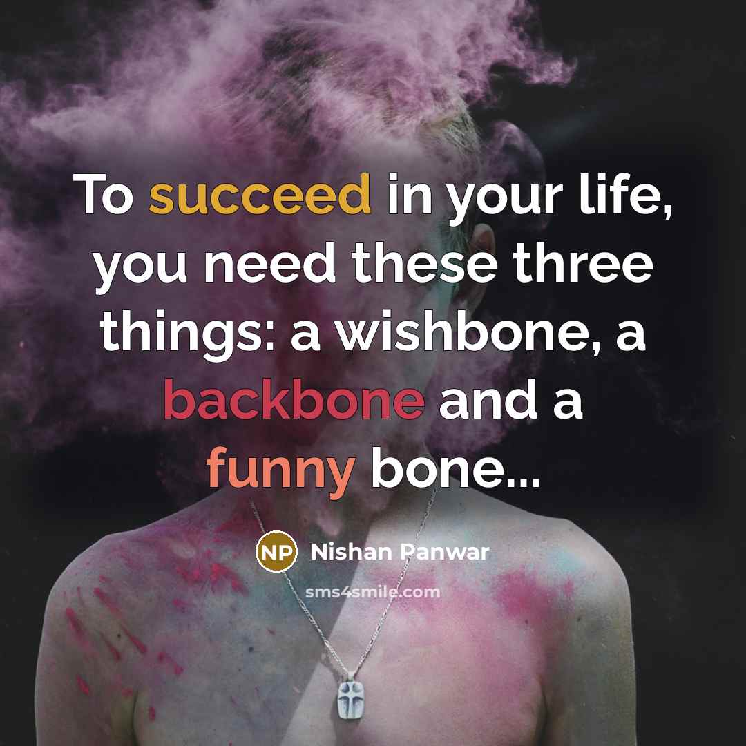 “To succeed in your life, you need these three things: a wishbone, a backbone and a funny bone...” quote by Nishan Panwar