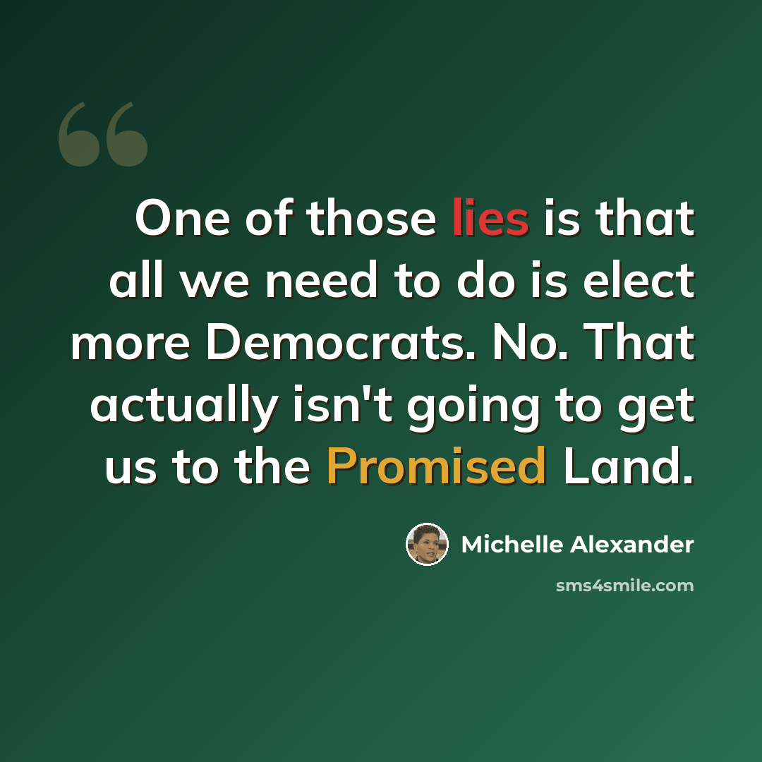 “One of those lies is that all we need to do is elect more Democrats. No. That actually isn't going to get us to the Promised Land.” quote by Michelle Alexander