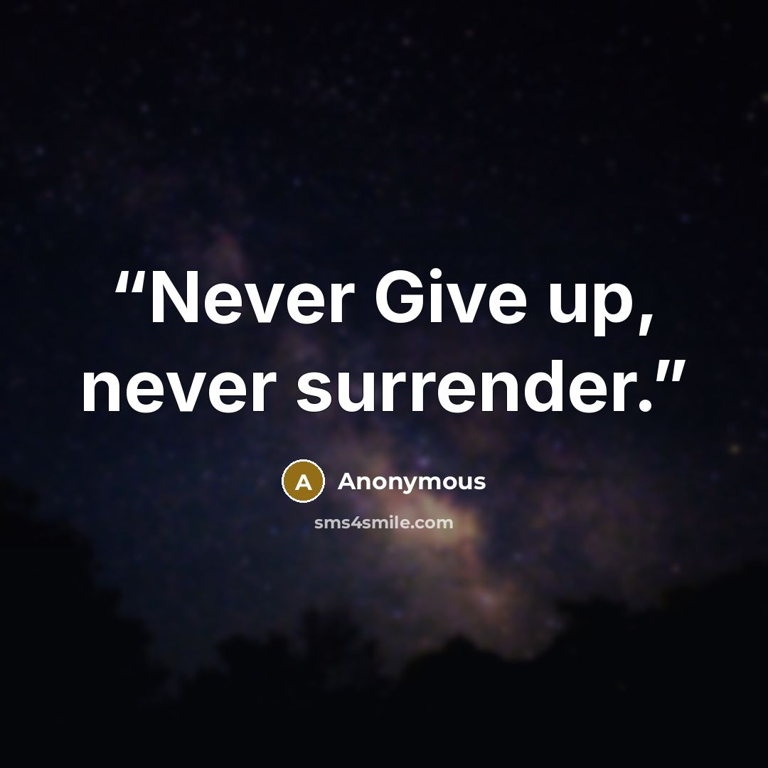 “Never Give up, never surrender.” quote by Anonymous
