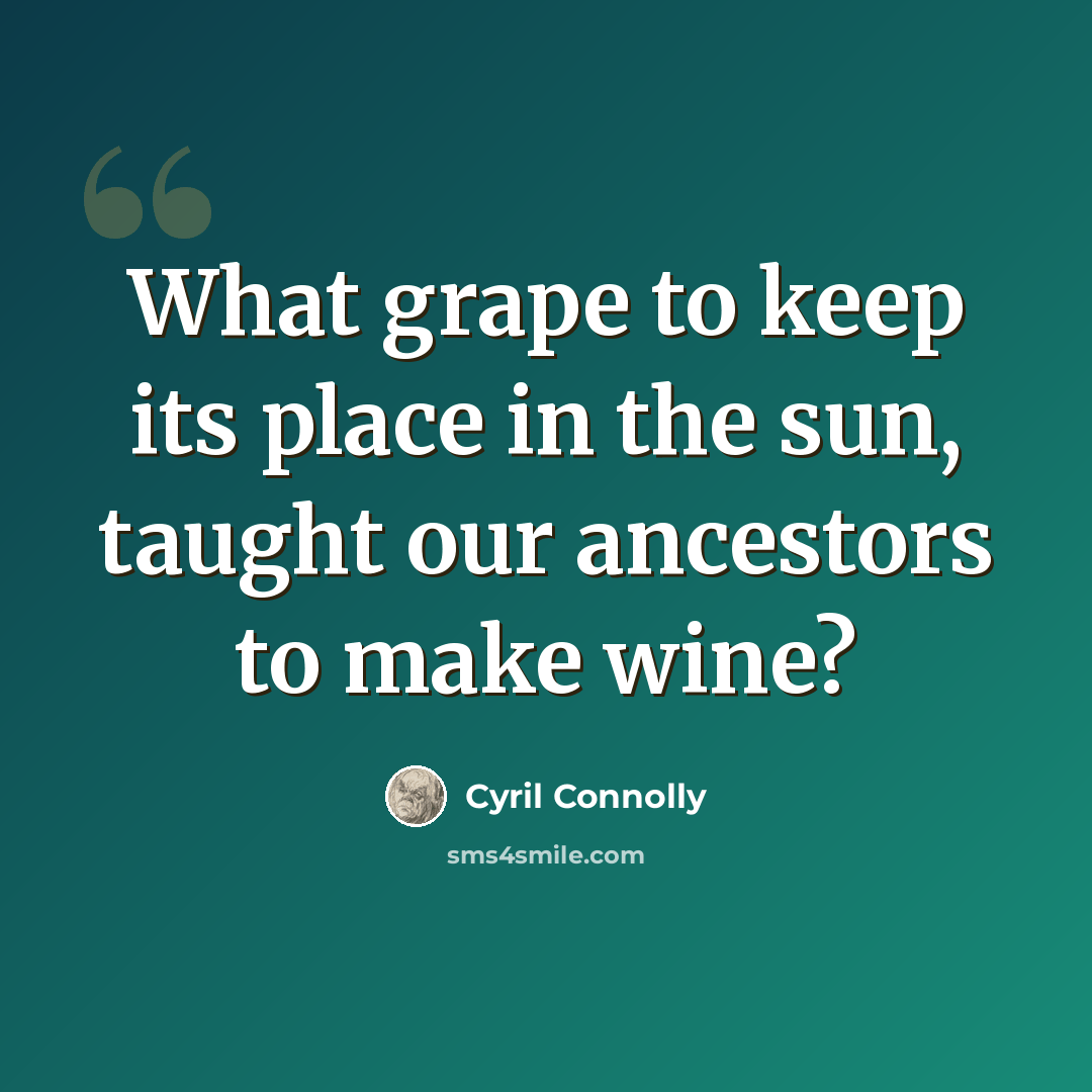 “What grape to keep its place in the sun, taught our ancestors to make wine?” quote by Cyril Connolly
