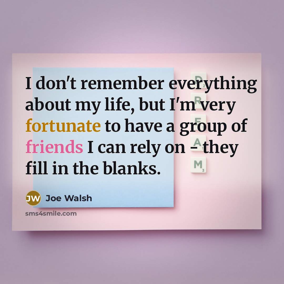 “I don't remember everything about my life, but I'm very fortunate to have a group of friends I can rely on - they fill in the blanks.” quote by Joe Walsh