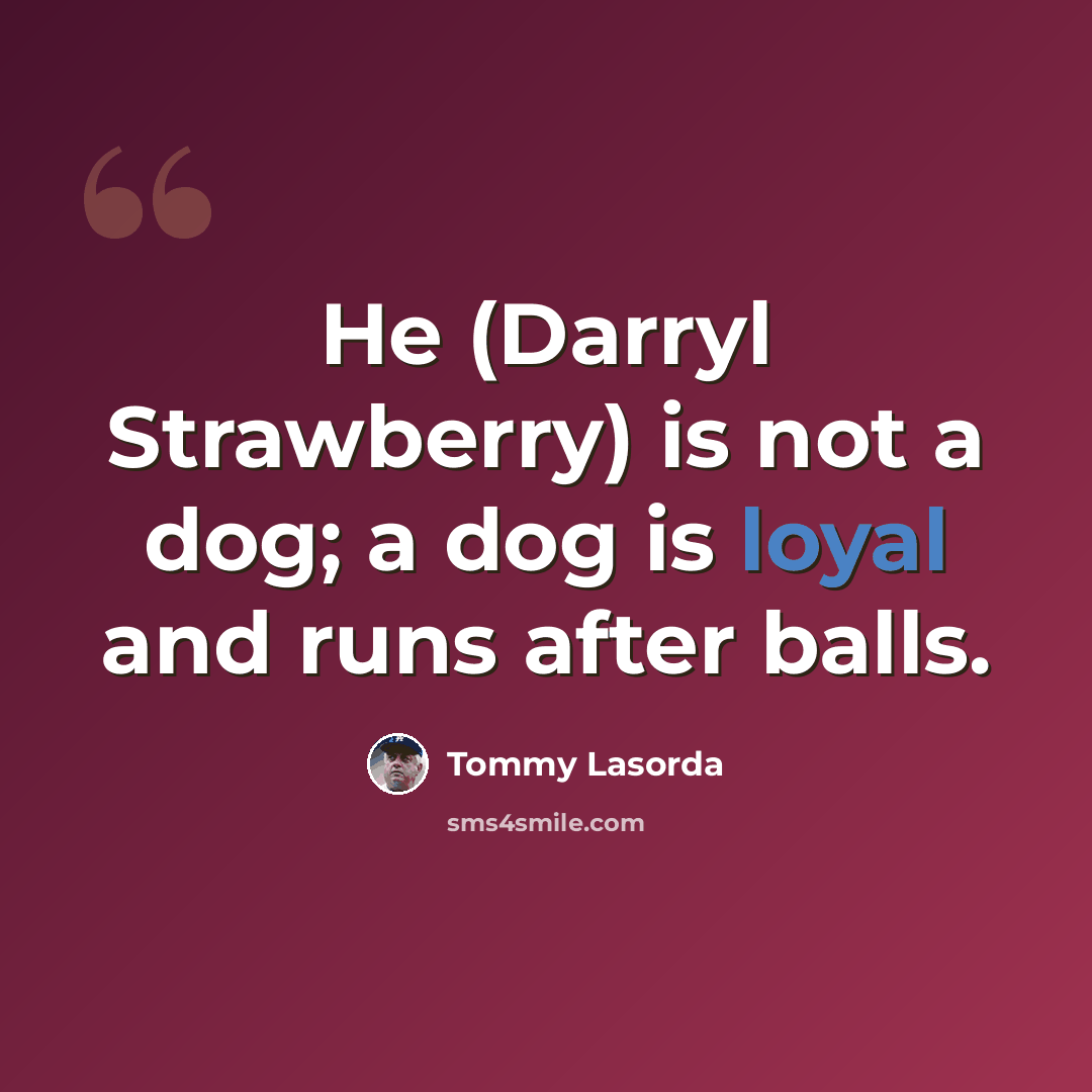 “He (Darryl Strawberry) is not a dog; a dog is loyal and runs after balls.” quote by Tommy Lasorda