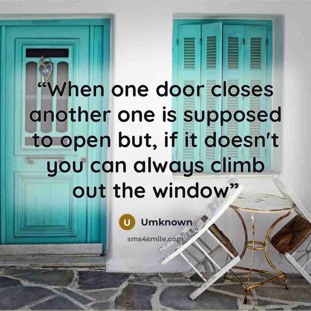 “When one door closes another one is supposed to open but, if it doesn't you can always climb out the window” quote by umknown