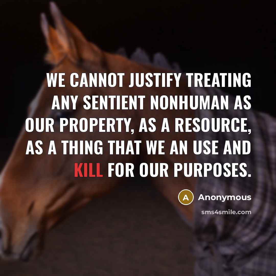 “We cannot justify treating any sentient nonhuman as our property, as a resource, as a thing that we an use and kill for our purposes.” quote by Anonymous