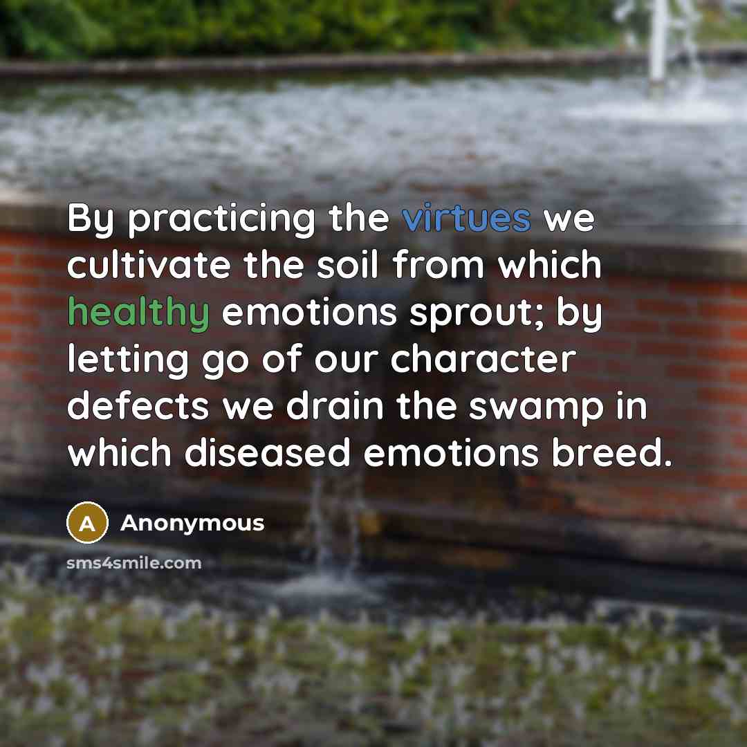 “By practicing the virtues we cultivate the soil from which healthy emotions sprout; by letting go of our character defects we drain the swamp in which diseased emotions breed.” quote by Anonymous