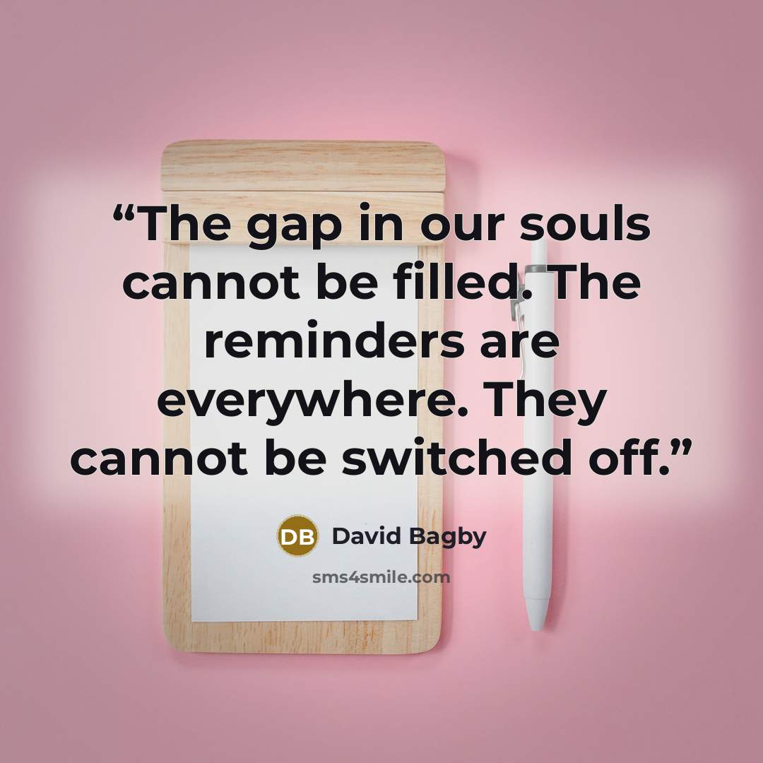 “The gap in our souls cannot be filled. The reminders are everywhere. They cannot be switched off.” quote by David Bagby