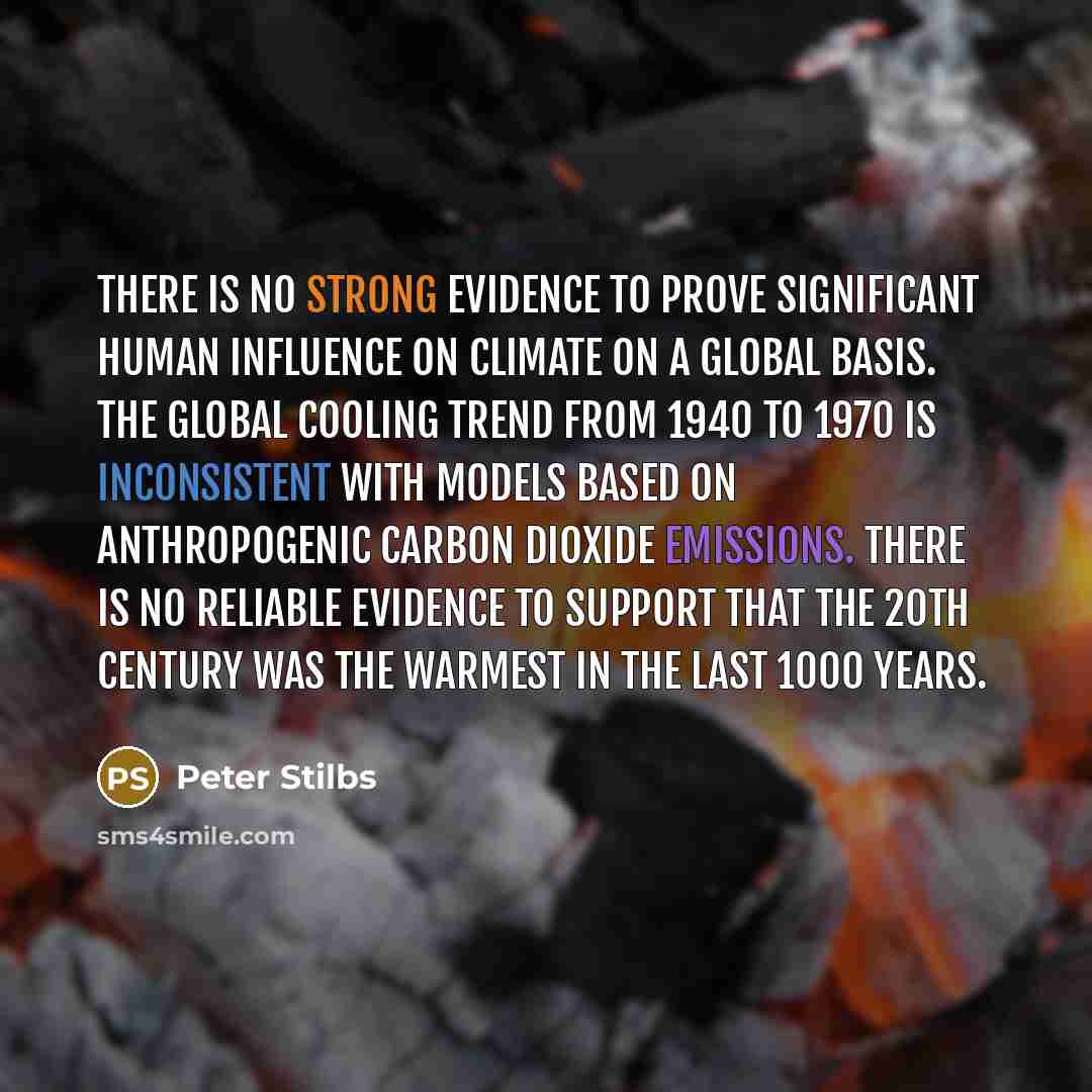 “There is no strong evidence to prove significant human influence on climate on a global basis. The global cooling trend from 1940 to 1970 is inconsistent with models based on anthropogenic carbon dioxide emissions. There is no reliable evidence to support that the 20th century was the warmest in…” quote by Peter Stilbs