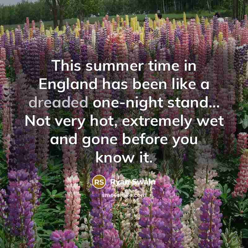 “This summer time in England has been like a dreaded one-night stand... Not very hot, extremely wet and gone before you know it.” quote by Ryan Swain