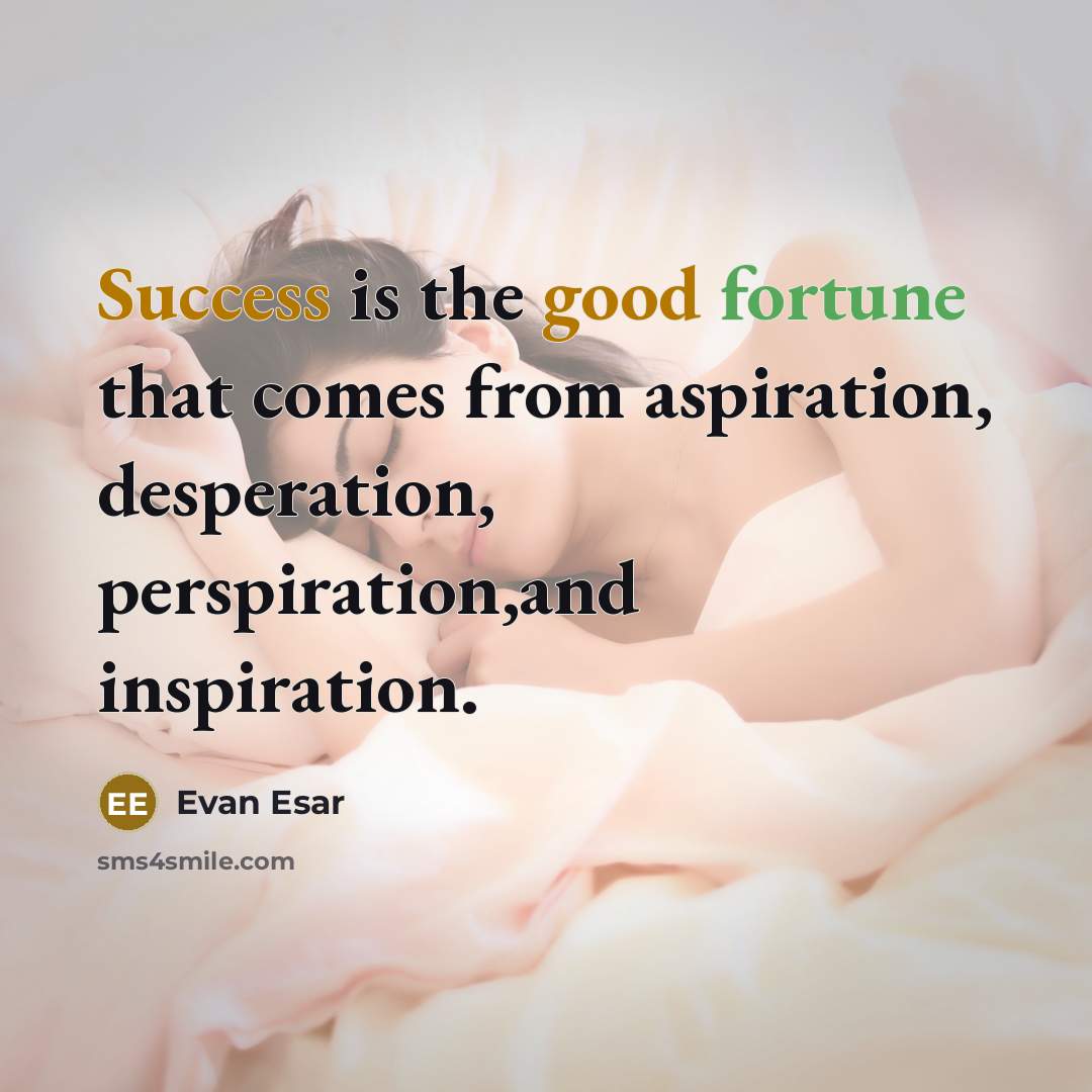 “Success is the good fortune that comes from aspiration, desperation, perspiration,and inspiration.” quote by Evan Esar