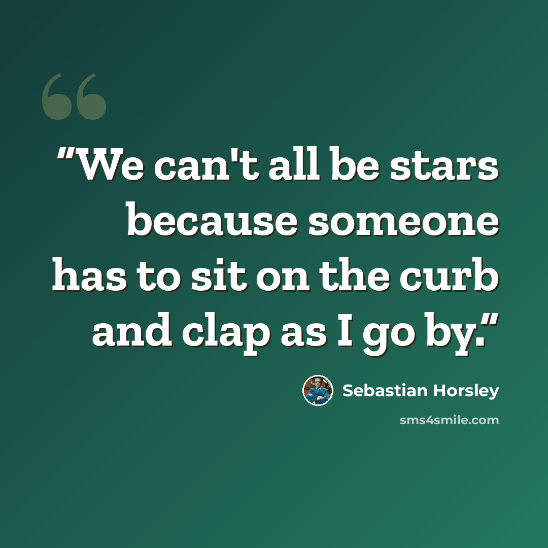 “We can't all be stars because someone has to sit on the curb and clap as I go by.” quote by Sebastian Horsley