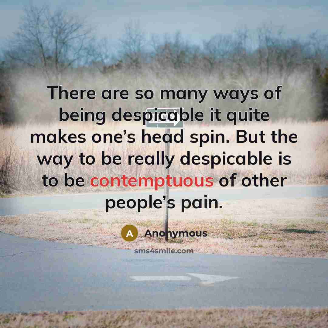 “There are so many ways of being despicable it quite makes one’s head spin. But the way to be really despicable is to be contemptuous of other people’s pain.” quote by Anonymous