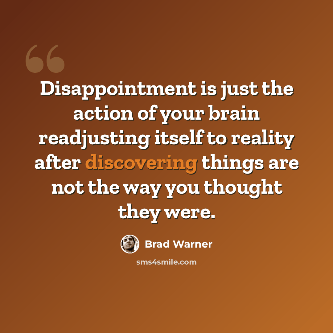 “Disappointment is just the action of your brain readjusting itself to reality after discovering things are not the way you thought they were.” quote by Brad Warner