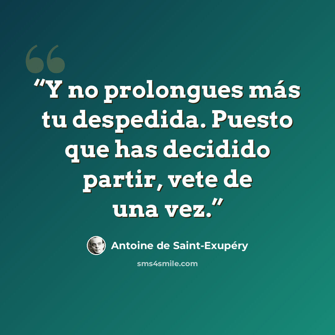 “Y no prolongues más tu despedida. Puesto que has decidido partir, vete de una vez.” quote by Antoine de Saint-Exupéry