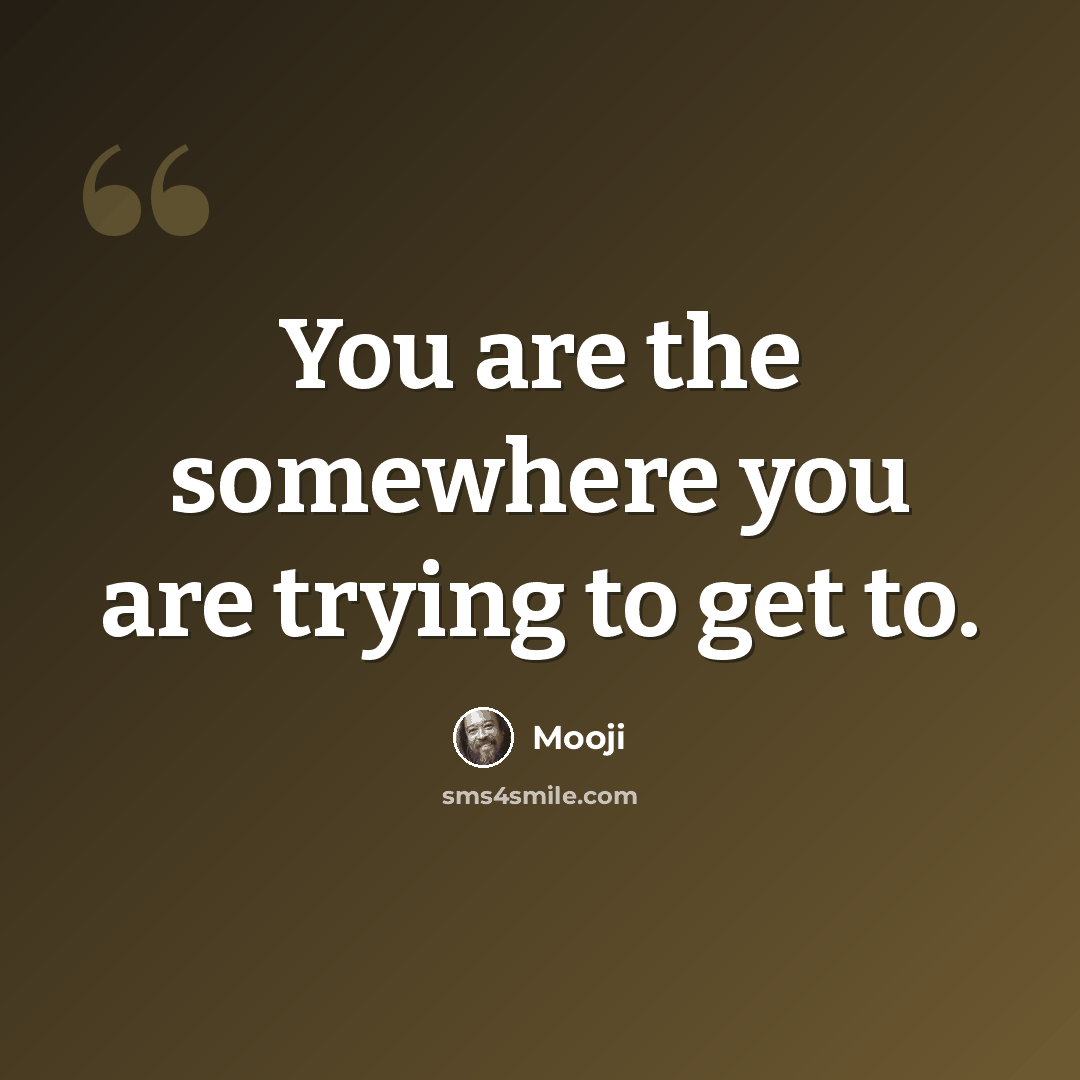 “You are the somewhere you are trying to get to.” quote by Mooji