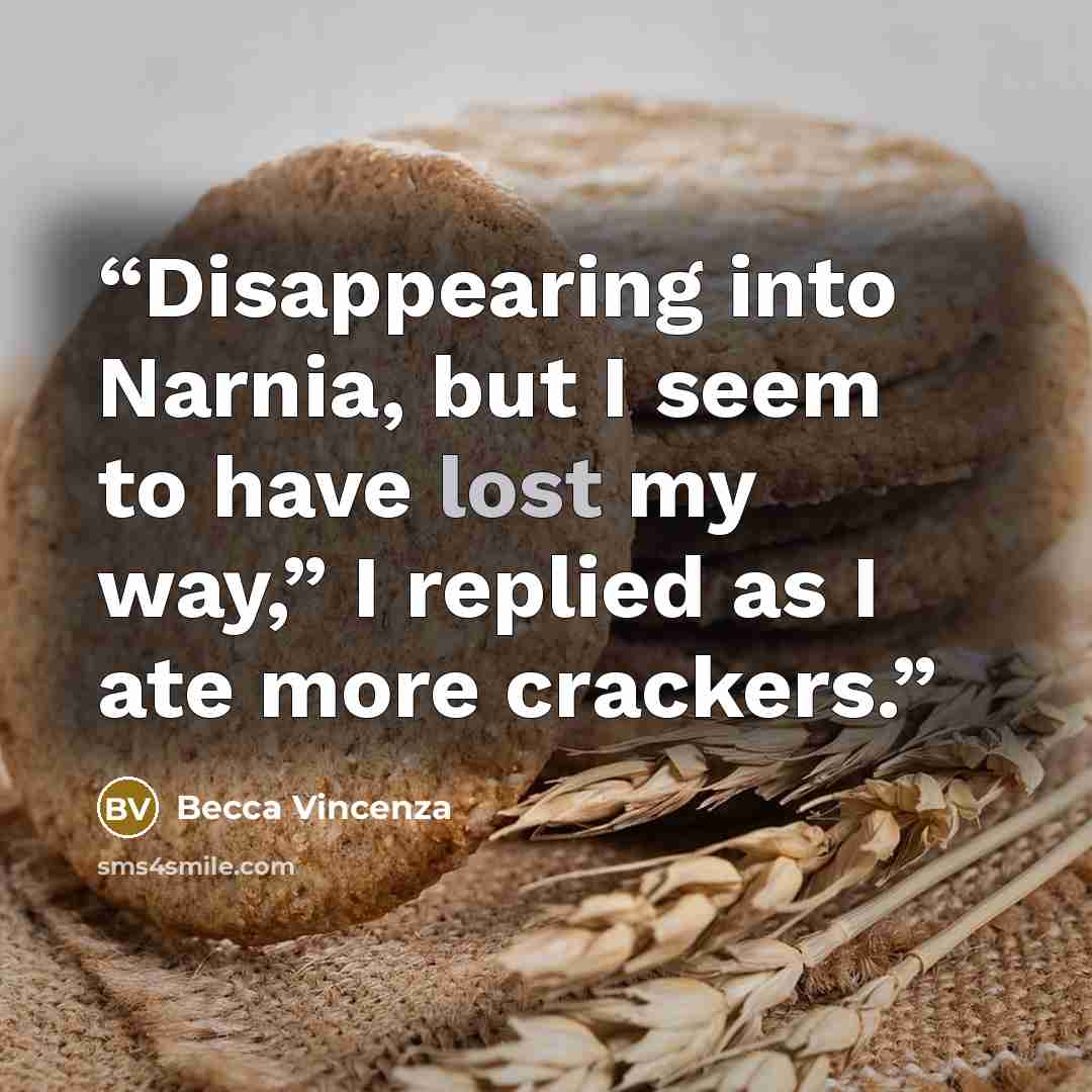 “Disappearing into Narnia, but I seem to have lost my way,” I replied as I ate more crackers.” quote by Becca Vincenza