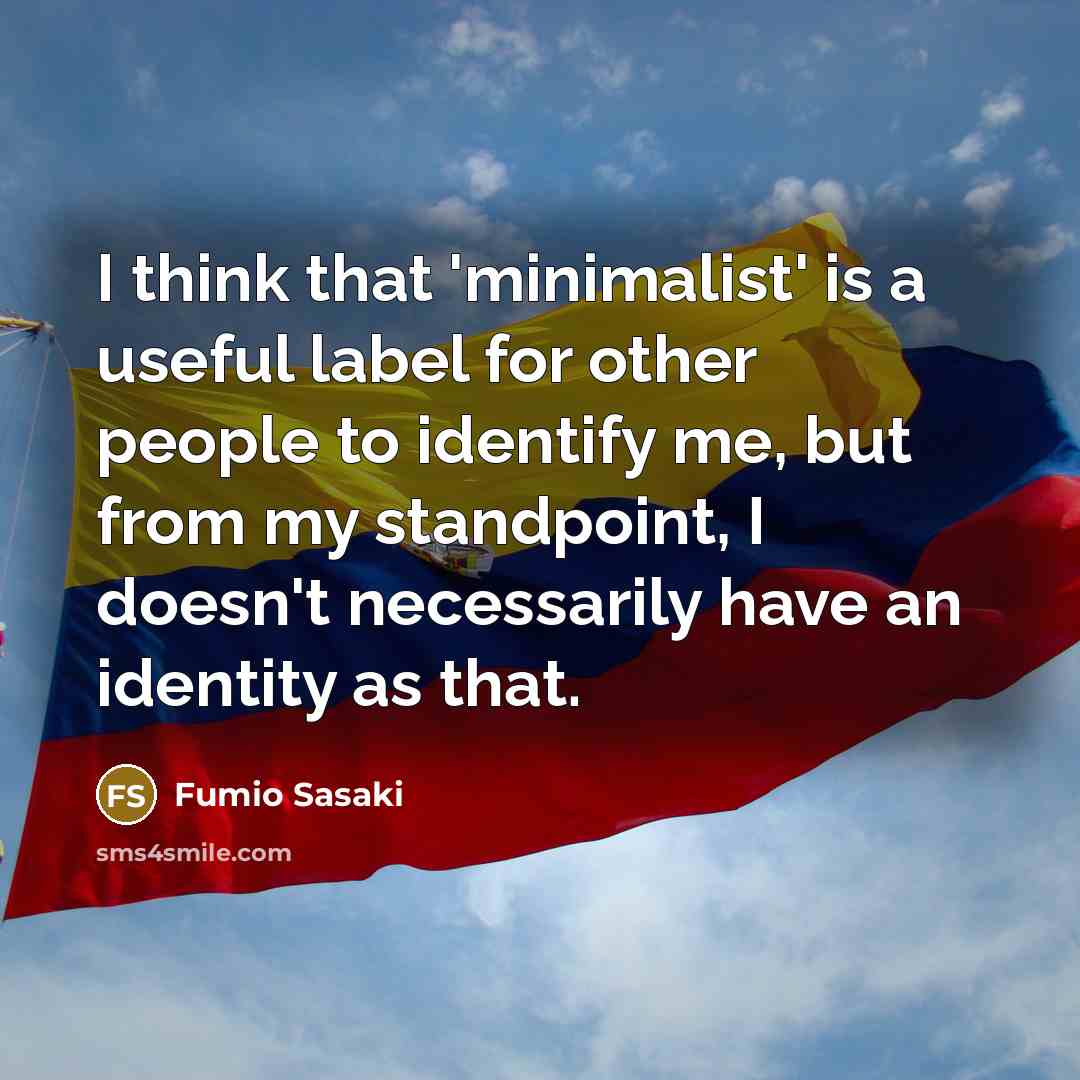 “I think that 'minimalist' is a useful label for other people to identify me, but from my standpoint, I doesn't necessarily have an identity as that.” quote by Fumio Sasaki
