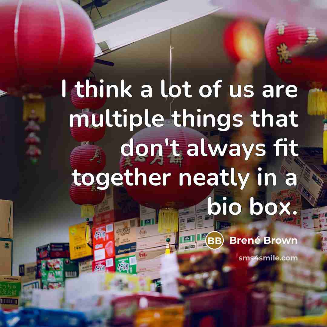 “I think a lot of us are multiple things that don't always fit together neatly in a bio box.” quote by Brené Brown