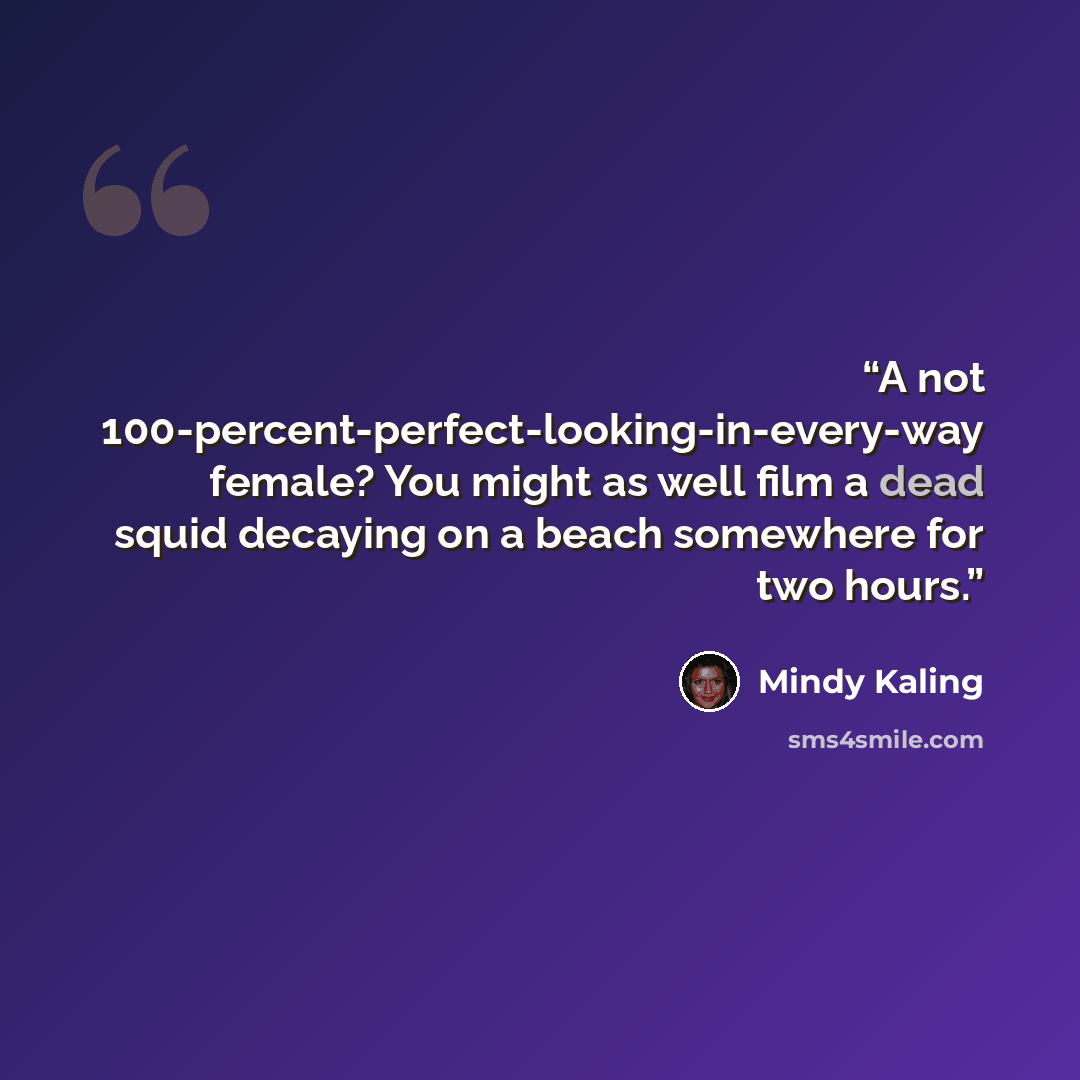 “A not 100-percent-perfect-looking-in-every-way female? You might as well film a dead squid decaying on a beach somewhere for two hours.” quote by Mindy Kaling