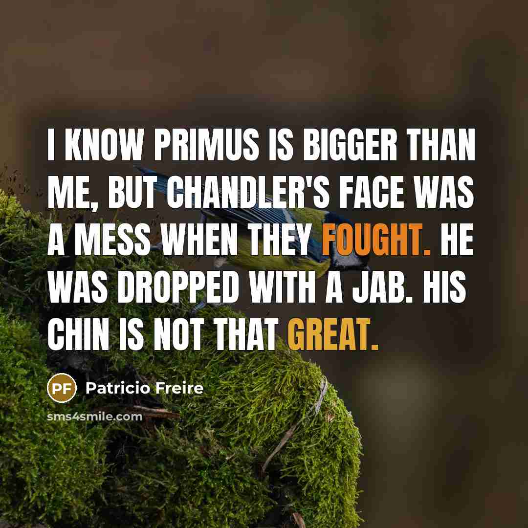“I know Primus is bigger than me, but Chandler's face was a mess when they fought. He was dropped with a jab. His chin is not that great.” quote by Patricio Freire