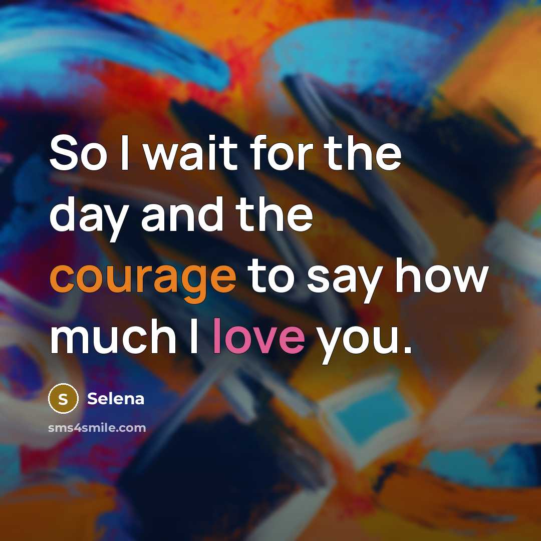 “So I wait for the day and the courage to say how much I love you.” quote by Selena