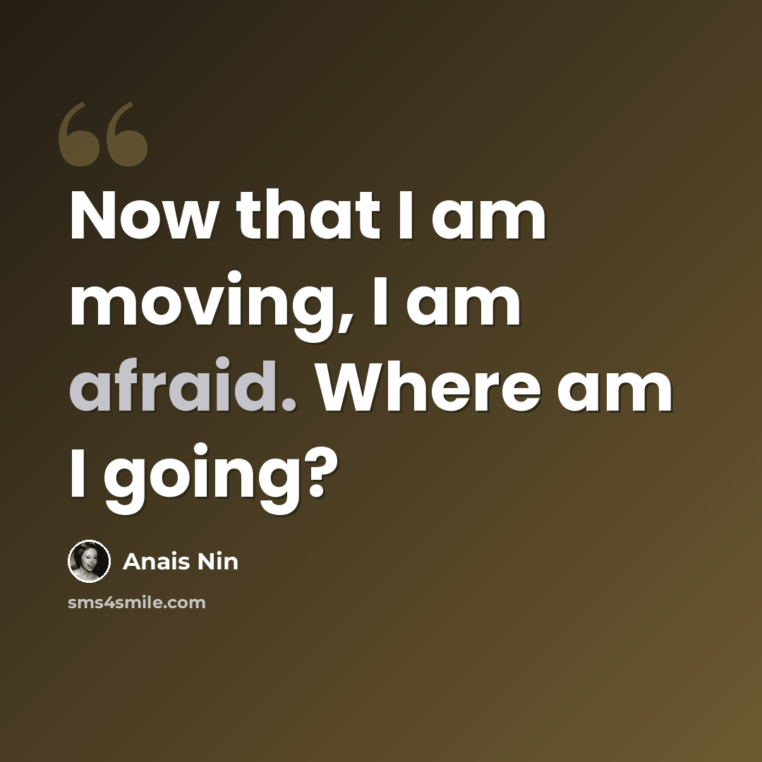 “Now that I am moving, I am afraid. Where am I going?” quote by Anais Nin