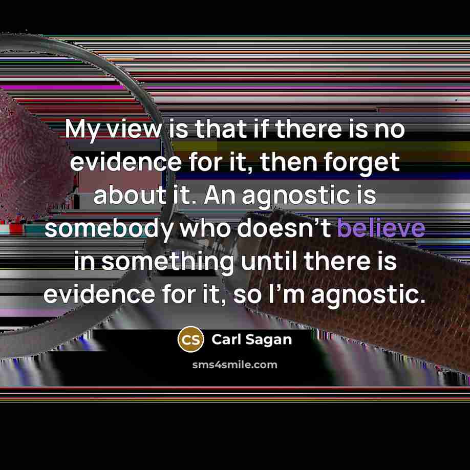 “My view is that if there is no evidence for it, then forget about it. An agnostic is somebody who doesn’t believe in something until there is evidence for it, so I’m agnostic.” quote by Carl Sagan